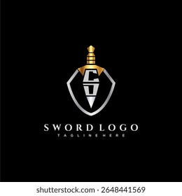 Monograma de luxo carta CD para imagem estilo escudo e espada