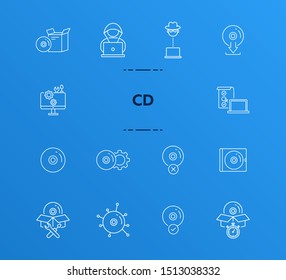 CD line icons. Set of line icons. Hacker, CD installation, download from CD. Data storage concept. Vector illustration can be used for topics like computers, technology, software
