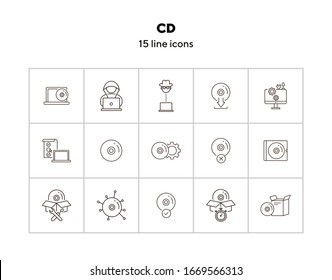 CD line icons. Set of line icons. Hacker, CD installation, download from CD. Data storage concept. Vector illustration can be used for topics like computers, technology, software