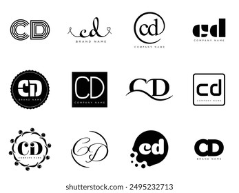 CD logo company template. Letter c and d logotype. Set different classic serif lettering and modern bold text with design elements. Initial font typography. Collection trendy business identity.