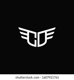CD logo monogram emblem shape with wings style ribbon design template