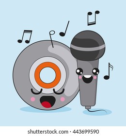 cd and microphone icon. Kawaii and technology. Vector graphic