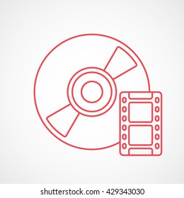 CD With Movie Red Line Icon On White Background