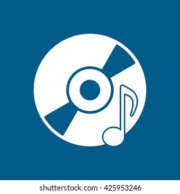 CD With Music Flat Icon On Blue Background