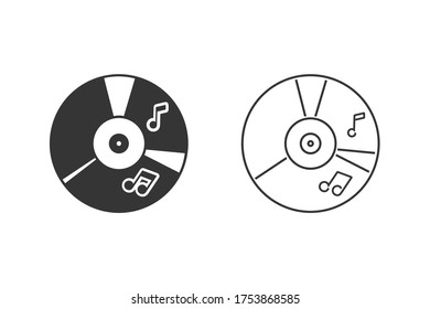 CD music icon set in flat style. Vector illustration