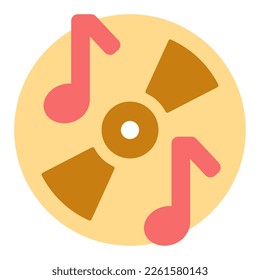CD and musical notes - icon, illustration on white background, flat color style