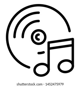 CD and note icon. Outline CD and note vector icon for web design isolated on white background