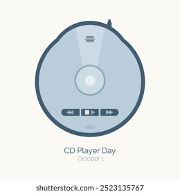 O Dia do Leitor de CD é comemorado todo ano em 1º de outubro. Portable CD Player vetor, ilustração.