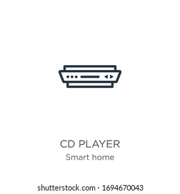 Cd player icon. Thin linear cd player outline icon isolated on white background from smart home collection. Line vector sign, symbol for web and mobile