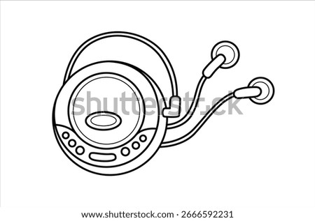 CD player and music compact disk. Retro technology 90s. Outline cartoon element. Isolated vector illustration.
