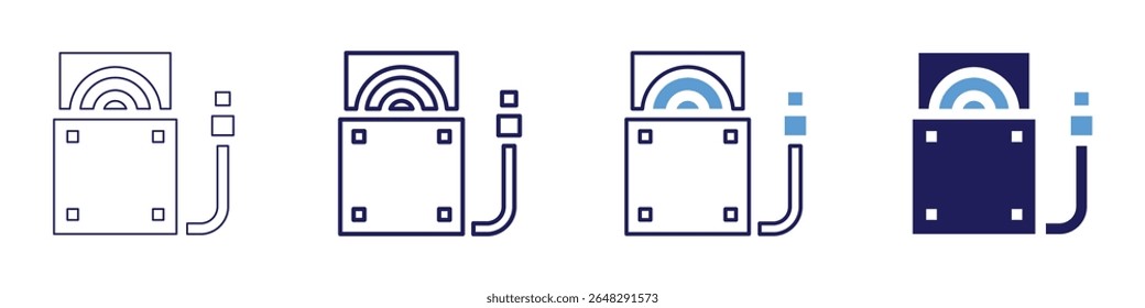 Cd reader icon in 4 different styles. Thin Line, Line, Bold Line, Duotone. Duotone style. Editable stroke.