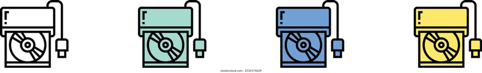 cd reader icon. Outline, Green, Blue and Yellow Style Design Isolated On White Background