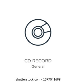 Cd record icon. Thin linear cd record outline icon isolated on white background from general collection. Line vector sign, symbol for web and mobile