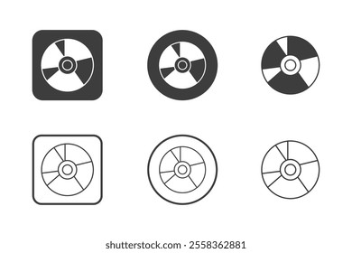 CD rom icon design 6 variations. Set electronic hardware icons. Isolated on white background.