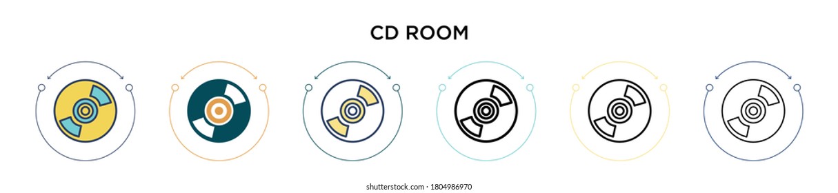 Cd room icon in filled, thin line, outline and stroke style. Vector illustration of two colored and black cd room vector icons designs can be used for mobile, ui, web