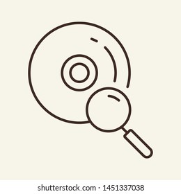 CD scan line icon. Compact disc, dvd, magnifying glass. Software concept. Vector illustration can be used for topics like data search, application, media
