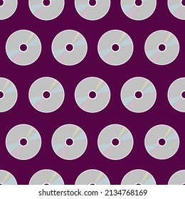 CD seamless background. Retro 90s and 2000s pattern with CD DVD discs. Mp3 music, films, data. Vector flat illustration for 00s designs.