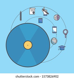 Cd and social media icon set, Multimedia apps communication digital marketing and internet theme Vector illustration