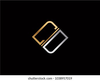 CD square shape Letter logo Design in silver gold color

