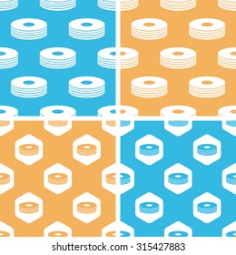CD stack pattern set, simple and hexagon, on yellow or blue background