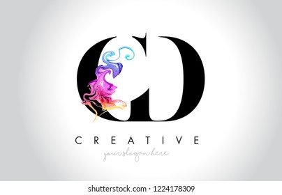 CD Vibrant Creative Leter Logo Design with Colorful Smoke Ink Flowing Vector Illustration.