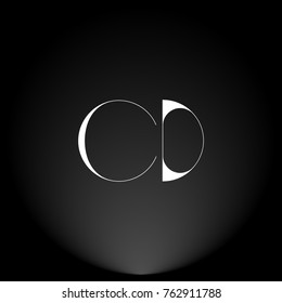 CD White thin minimalist LOGO Design with Highlight on Black Background.