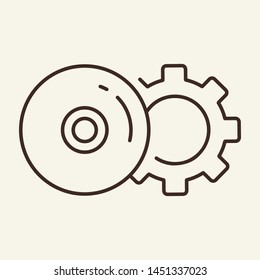 CD works line icon. Compact disc, gear, cog. Computer technology concept. Vector illustration can be used for topics like software development, technical support, adjusting app