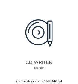 Cd writer icon. Thin linear cd writer outline icon isolated on white background from music collection. Line vector sign, symbol for web and mobile