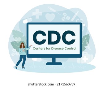 CDC - Centro para el Control de Enfermedades - antecedentes de concepto de negocio. concepto de ilustración vectorial con palabras clave e iconos. ilustración con iconos para banner web, volante, página de inicio