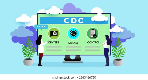 CDC, Centers for Disease Control concept With icons. Cartoon Vector People Illustration