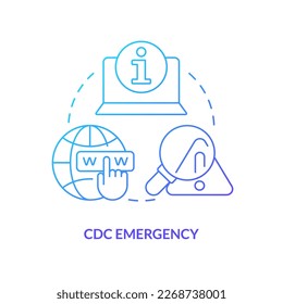 Icono de concepto de gradiente azul de emergencia CDC. Información de los funcionarios de respuesta. Forma de seguir afinando la ilustración de la delgada línea de ideas abstractas. Dibujo de contorno aislado. Se usa una fuente Myriad Pro-Bold