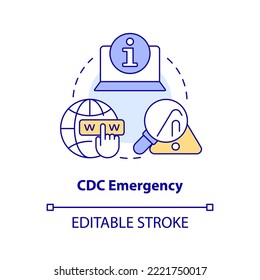CDC emergency concept icon. Response officials information. Way to stay tuned abstract idea thin line illustration. Isolated outline drawing. Editable stroke. Arial, Myriad Pro-Bold fonts used