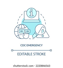 CDC emergency turquoise concept icon. Official information. Way to stay tuned abstract idea thin line illustration. Isolated outline drawing. Editable stroke. Arial, Myriad Pro-Bold fonts used