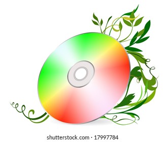 Cd-disco sobre fondo floral. Ilustración del vector