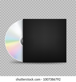 The CD-DVD compact disc and black empty paper case template with shadow on transparent background