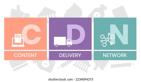 CDN - Content Delivery Network acronym, business concept. word lettering typography design illustration with line icons
