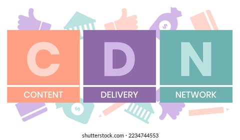 CDN - Content Delivery Network acronym, business concept. word lettering typography design illustration with line icons