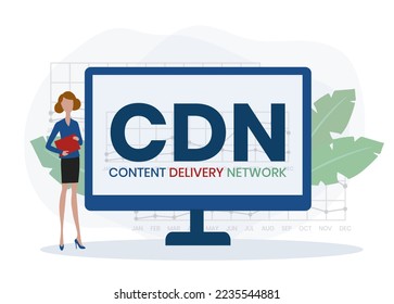 CDN - Content Delivery Network acronym, business concept. word lettering typography design illustration with line icons