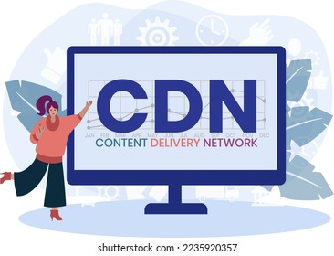 CDN - Content Delivery Network acronym, business concept. word lettering typography design illustration with line icons