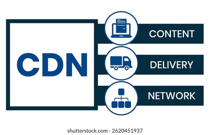 CDN - Content Delivery Network acronym, business concept. word lettering typography design illustration with line icons