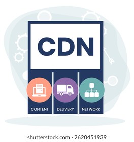 CDN - Content Delivery Network acronym, business concept. word lettering typography design illustration with line icons