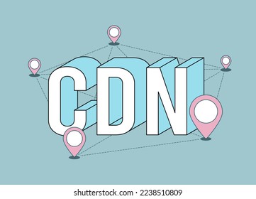 CDN Content delivery network modern flat thin line illustration with isometric acronym abbreviation CDN text. Geographically distributed data centers network of cdn proxy servers. Linear isolated icon