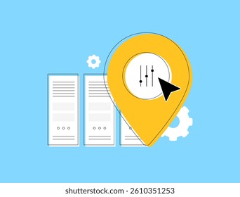CDN content distribution network and high-speed server setup for fast content delivery. Optimize latency, caching and web performance with global infrastructure. CDN content vector illustration