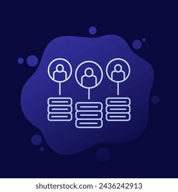 CDN-Symbol mit Benutzern, Content Delivery-Netzwerk-Linienvektor