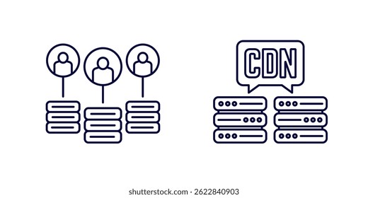 CDN icons, Content delivery network line vector
