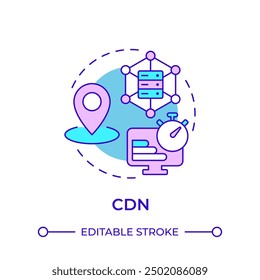 CDN multi color concept icon. Content delivery network. Dedicated servers, technology infrastructure. Round shape line illustration. Abstract idea. Graphic design. Easy to use in infographic