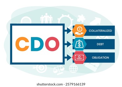 CDO - Collateralized Debt Obligation acronym. business concept background. vector illustration concept with keywords and icons. lettering illustration with icons for web banner, flyer, landing page