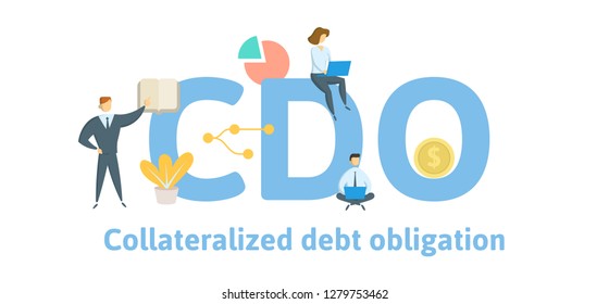 CDO, Collateralized Debt Obligation. Concept with keywords, letters and icons. Colored flat vector illustration. Isolated on white background.