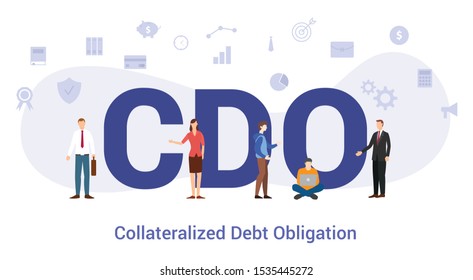 cdo collateralized debt obligation concept with big word or text and team people with modern flat style - vector