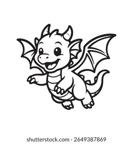 Cdorable baby dragon flying drawing ideal for magical storybooks and classroom art